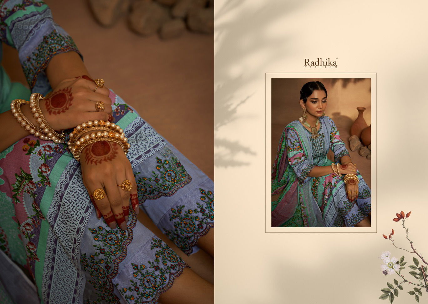 Mehndi By Azara Radhika Pakistani Print Cambric Cotton Dress Material  Wholesale Price In Surat